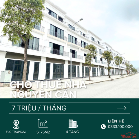 HS6 - THUÊ CĂN SHOPHOUSE XÂY THÔ FLC TROPICAL CITY HA LONG - PHƯỜNG CAO XANH - QUẢNG NINH.