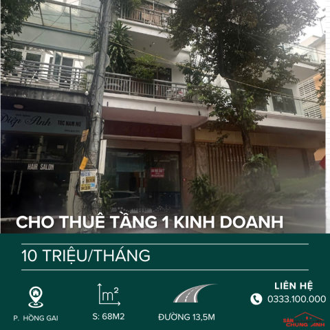 HS110 - CHO THUÊ TẦNG 1 KINH DOANH PHƯỜNG HỒNG GAI - TỈNH QUẢNG NINH